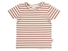 Råhvid og mørk rosa stribet t-shirt med korte ærmer fra Petit Piao PP1722 withered rose